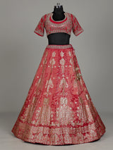 Rani pink banarasi silk lehenga choli with embellished dupatta