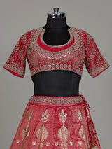 Rani pink banarasi silk lehenga choli with embellished dupatta
