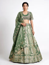 Pista green banarasi silk lehenga choli with dupatta