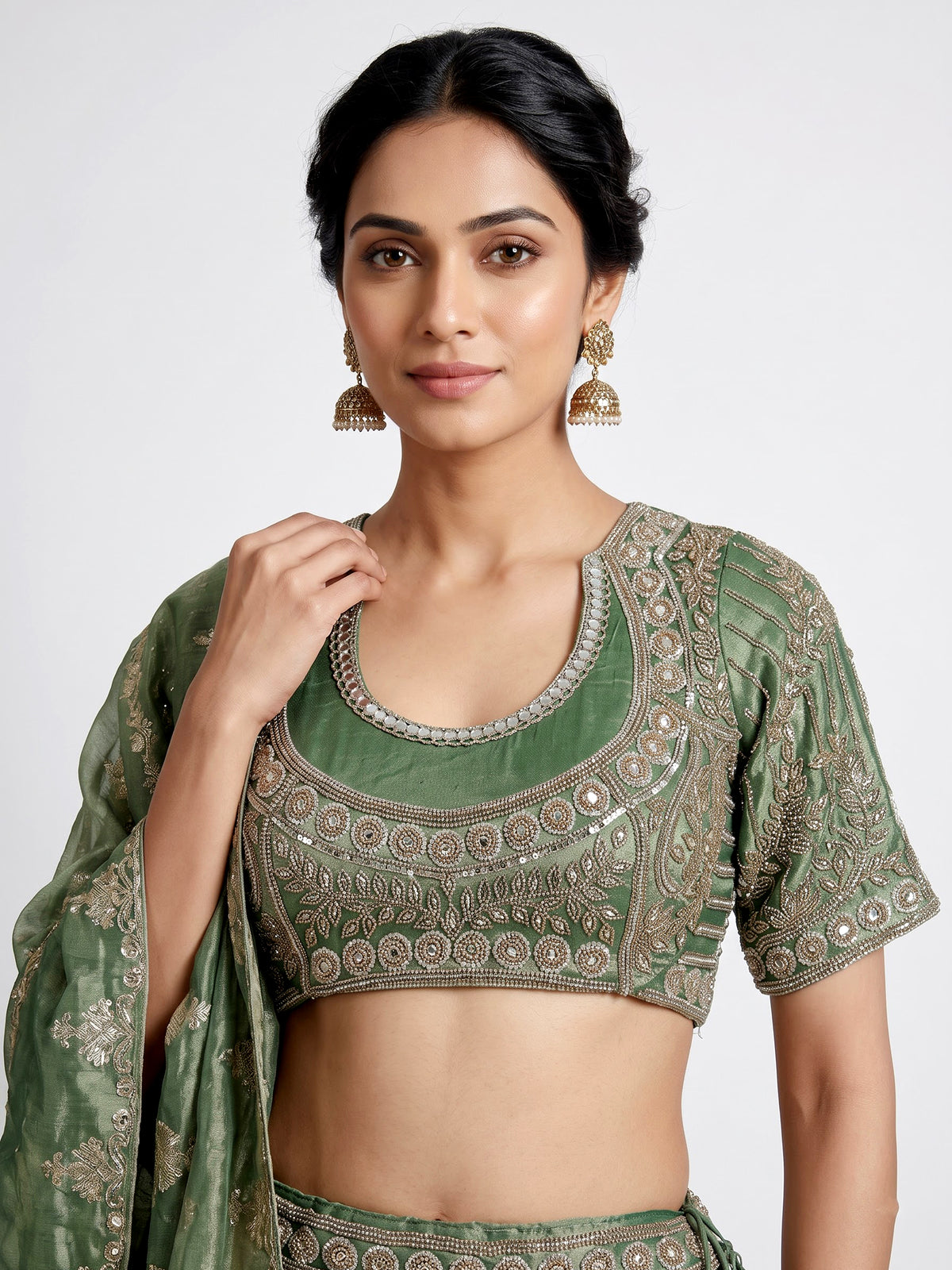 Pista green banarasi silk lehenga choli with dupatta