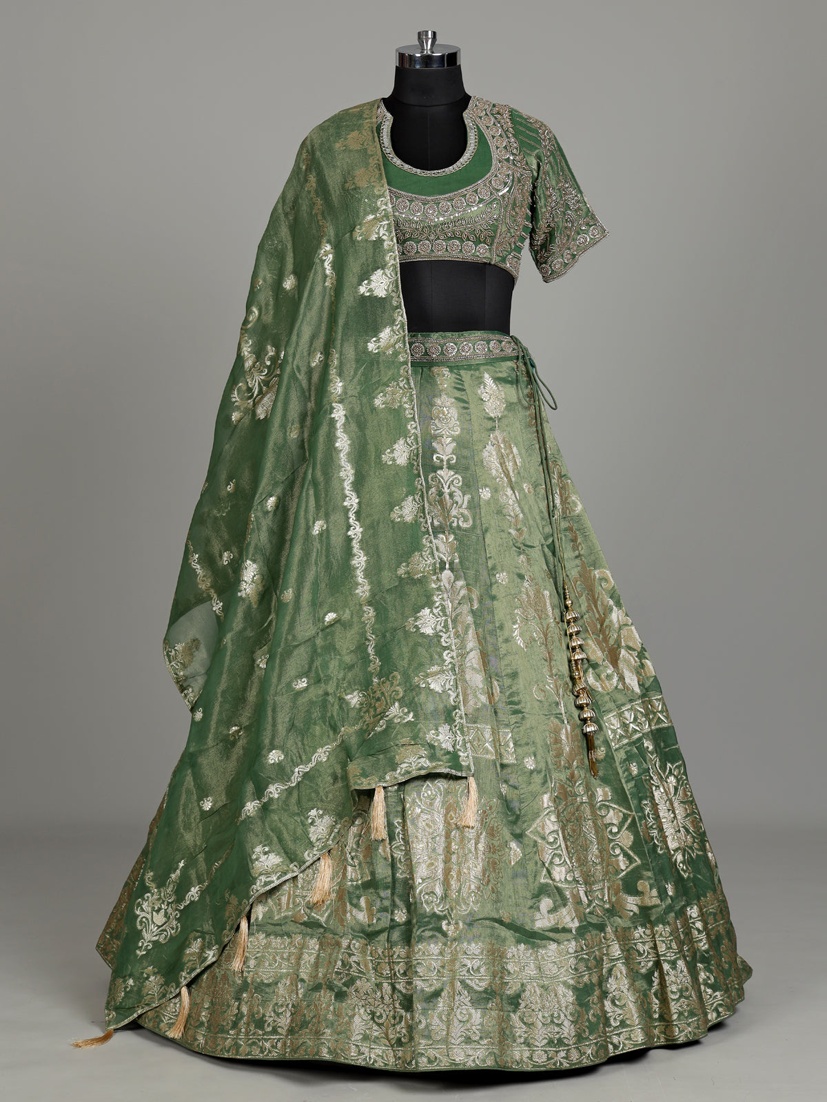 Pista green banarasi silk lehenga choli with dupatta