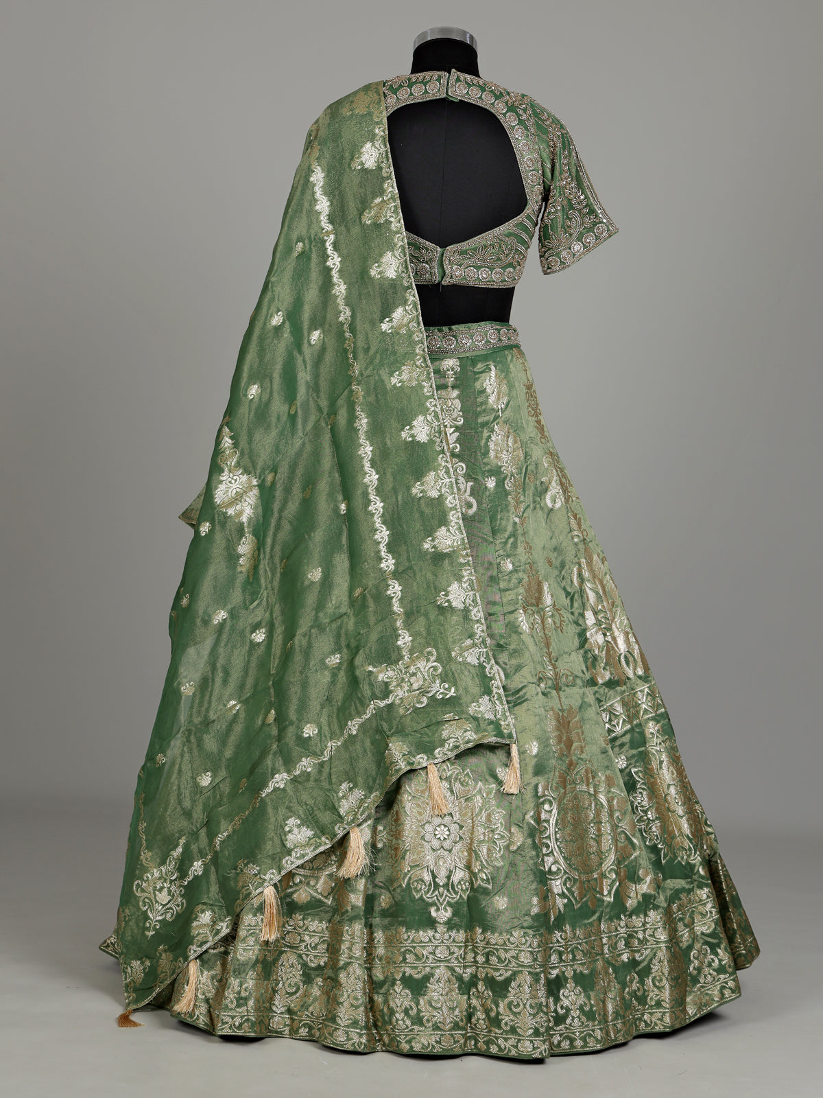 Pista green banarasi silk lehenga choli with dupatta