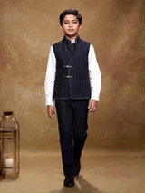 Navy blue boys waistcoat set with white shirt and trousers