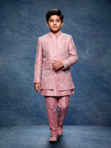 Dusty mauve pink boys Indo-western set with silver embroidery
