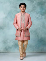 Dusty peach boys Indo-western set with zari floral detailing