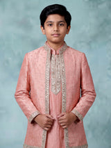 Dusty peach boys Indo-western set with zari floral detailing