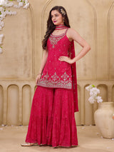Pink festive girls sharara suit with dupatta
