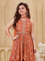 Rust orange festive girls palazzo suit