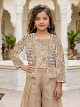 Beige chic girls palazzo suit with jacket