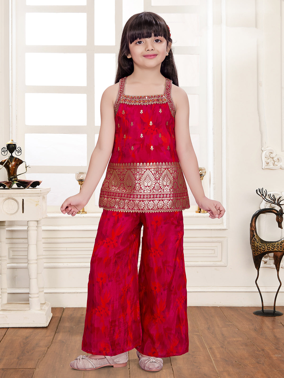 Rani pink festive girls palazzo suit