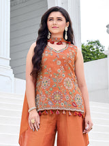 Rust orange kashmiri girls designer palazzo suit