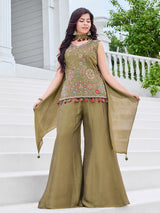 Mehendi green kashmiri girls palazzo suit