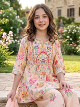Light peach floral girls sharara suit