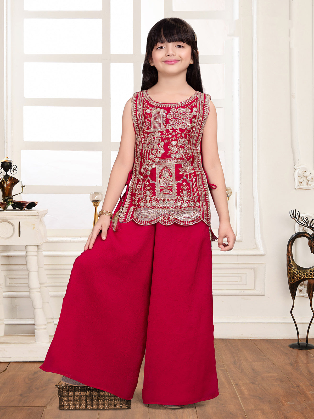 Magenta pink regal girls designer palazzo suit