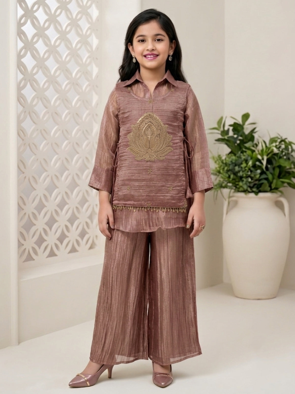 Onion pink regal girls designer palazzo suit