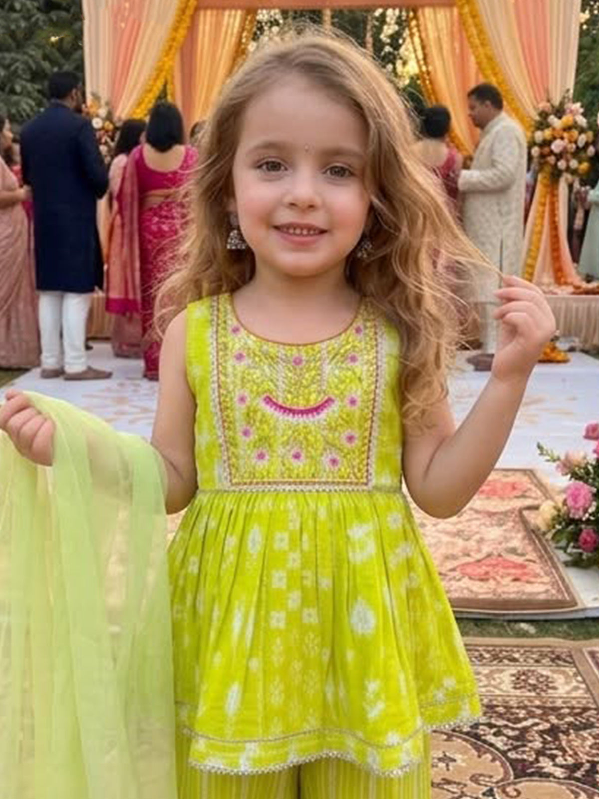 Green floral girls palazzo suit with dupatta