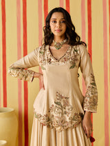 Beige silk designer lehenga choli with thread detailing