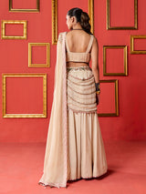 Beige silk designer wedding lehenga choli with tassel accents dupatta