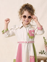 Cream printed patchwork girls frock