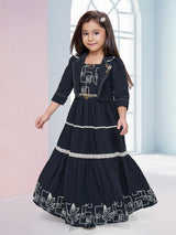 Black geometric embroidered girls gown jacket
