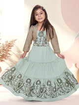 Sage green floral belt girls gown