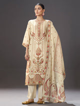 Cream cotton blend kashmiri inspired kurti set with zari detailing
