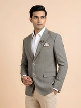 Light grey single-breasted blazer with floral brooch