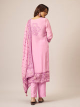 Soft pink cotton blend kurti set with kashmiri motifs
