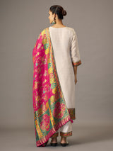 Off white ethnic kurti set with Rani pink jacquard dupatta