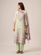 Pastel pistachio mint green cotton blend kurti set with zari work