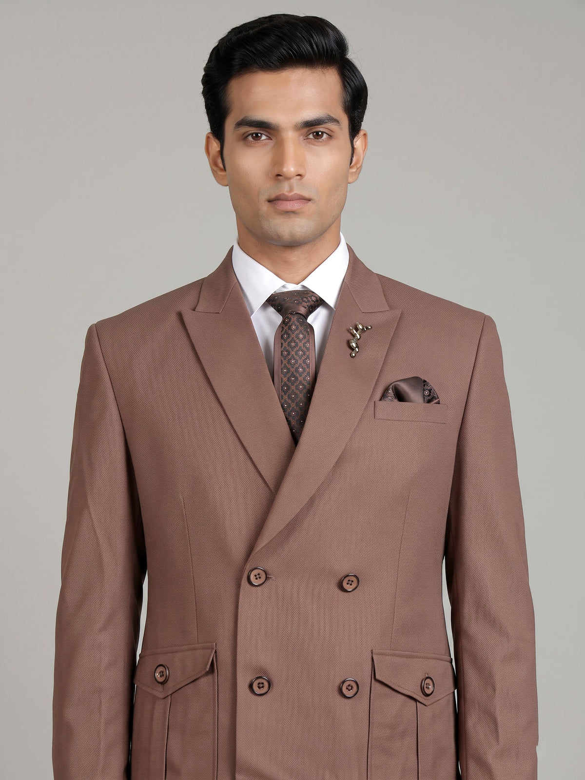 Mocha brown double-breasted coat suit