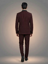 Wine maroon three-piece tuxedo suit with crystal brooch