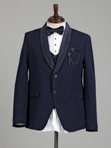 Midnight navy three-piece reception wear tuxedo suit