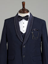 Midnight navy three-piece reception wear tuxedo suit