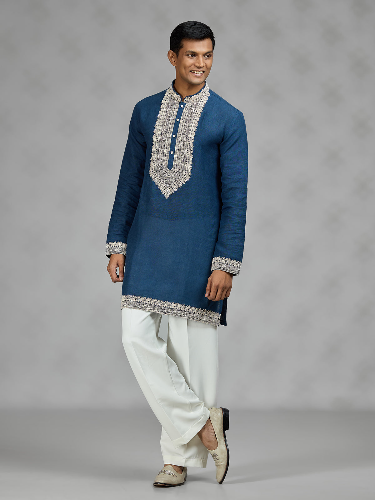Royal blue refined mens kurta suit