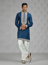 Royal blue refined mens kurta suit