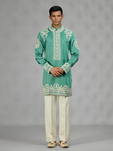 Green Kashmiri floral mens kurta suit