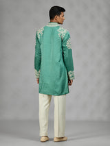 Green Kashmiri floral mens kurta suit