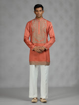 Rust orange antique gold mens kurta suit