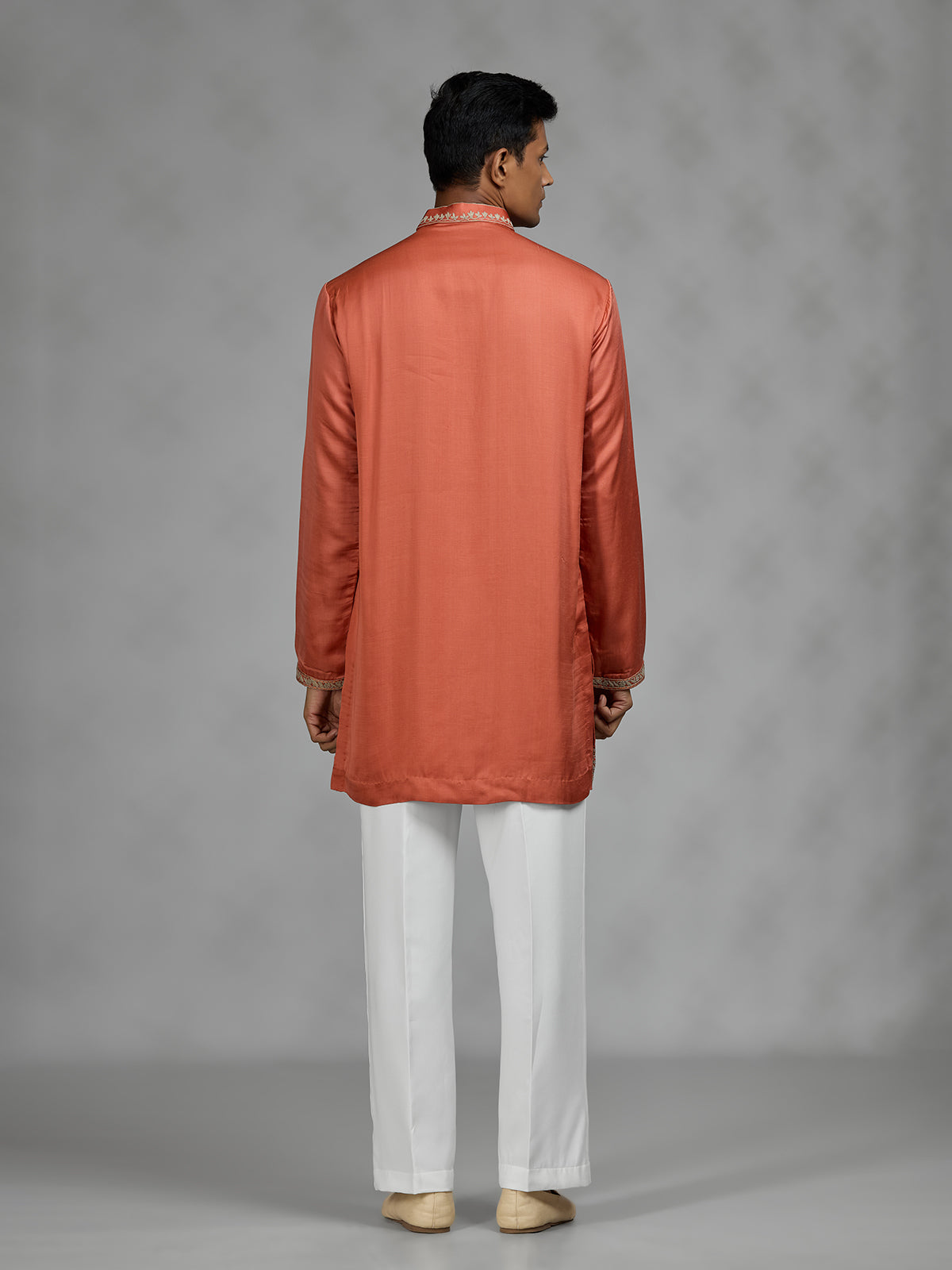 Rust orange antique gold mens kurta suit