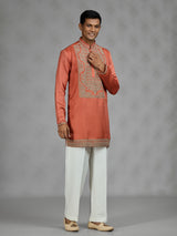 Rust orange antique gold mens kurta suit