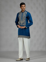 Royal blue ornate mens kurta suit