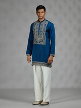 Royal blue ornate mens kurta suit