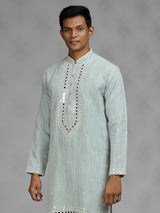Pista green geometric mens kurta suit