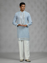 Mint blue geometric mens kurta suit