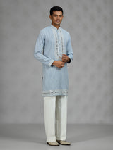 Mint blue geometric mens kurta suit