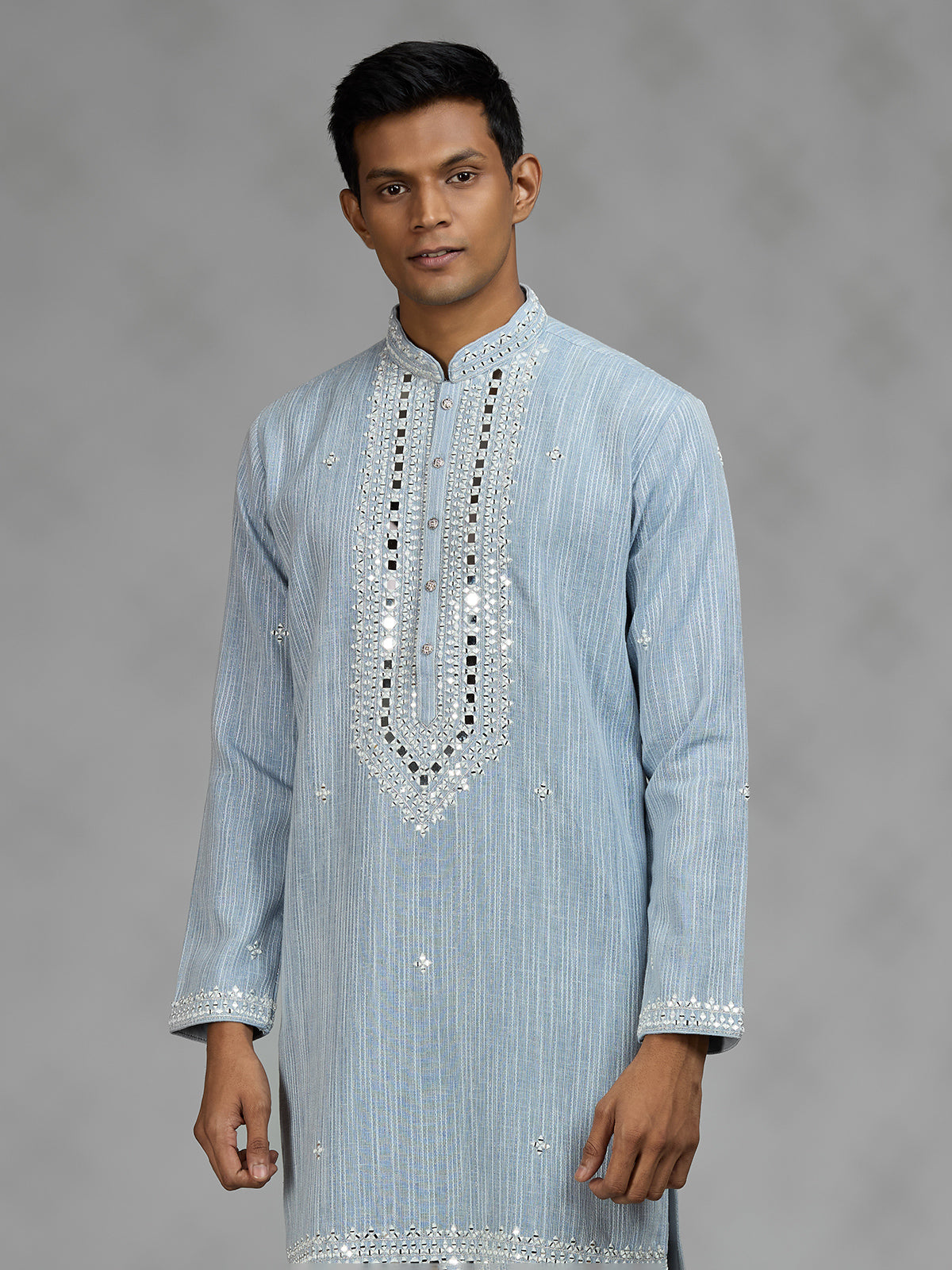Mint blue geometric mens kurta suit