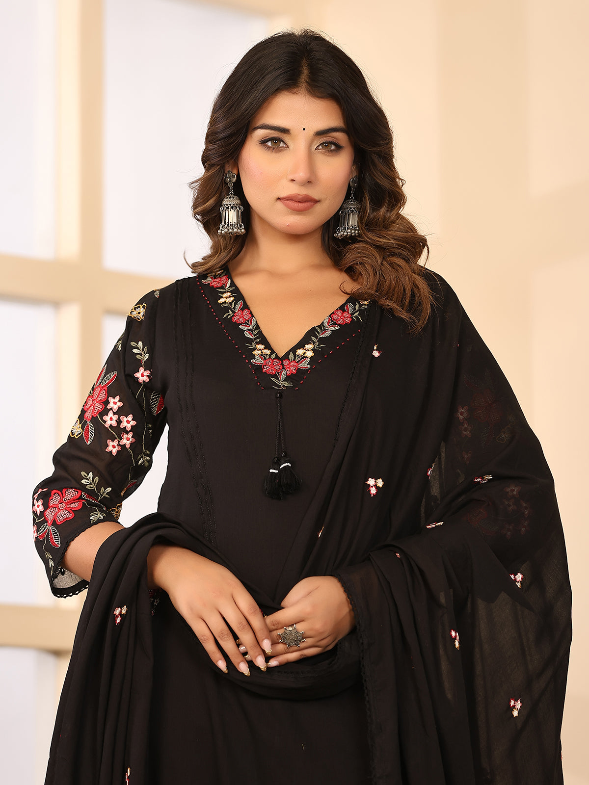 Black floral women kurti set