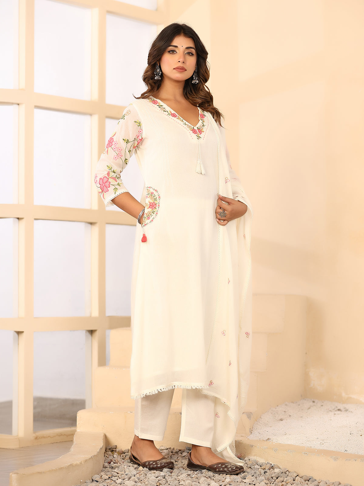 White floral women kurti set