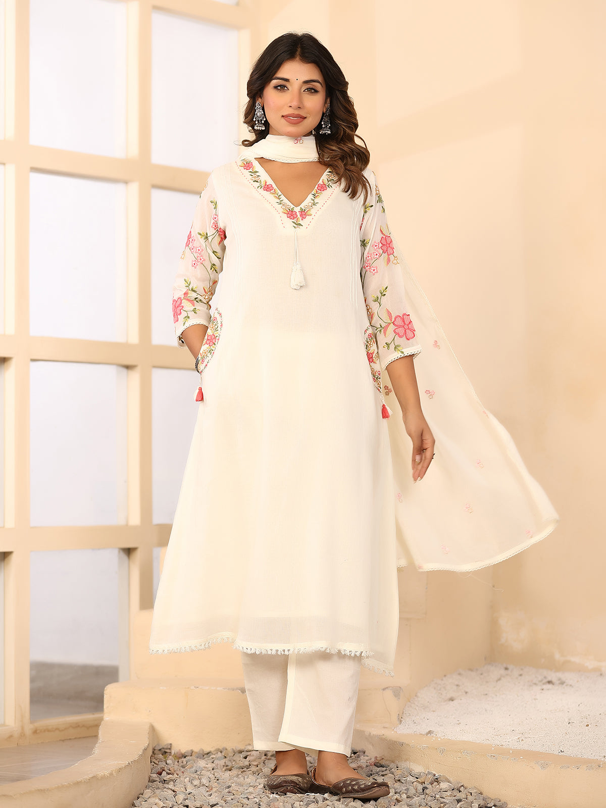 White floral women kurti set